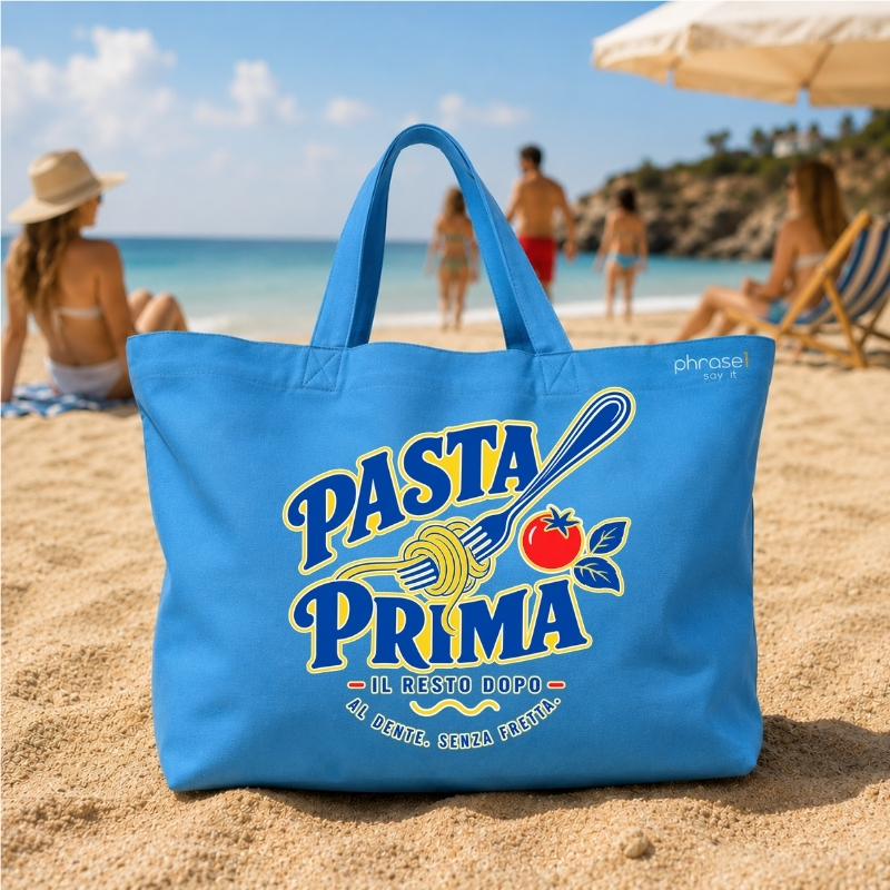 Beach Bag / Big Shopper mit „PASTA PRIMA“ Italo-Motiv Beach Bag / Big Shopper mit „PASTA PRIMA“ Italo-Motiv